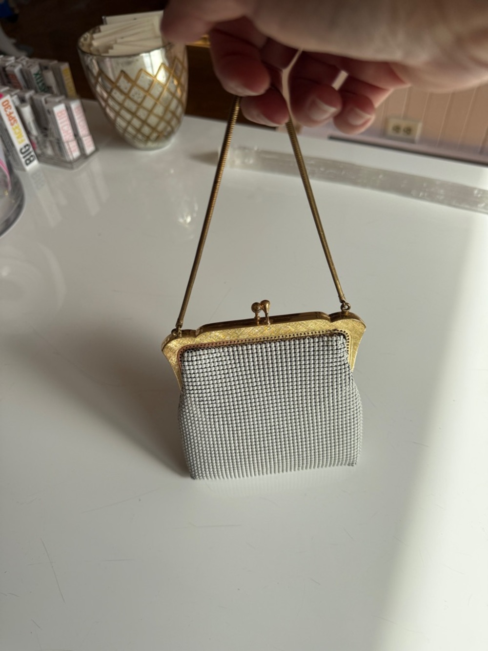 Oroton White Beaded Evening Clutch with Gold Frame - Picture 11 of 12